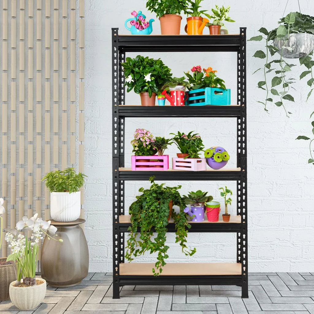 5-Tier Adjustable Storage Rack – Heavy-Duty Metal & MDF Shelving Unit