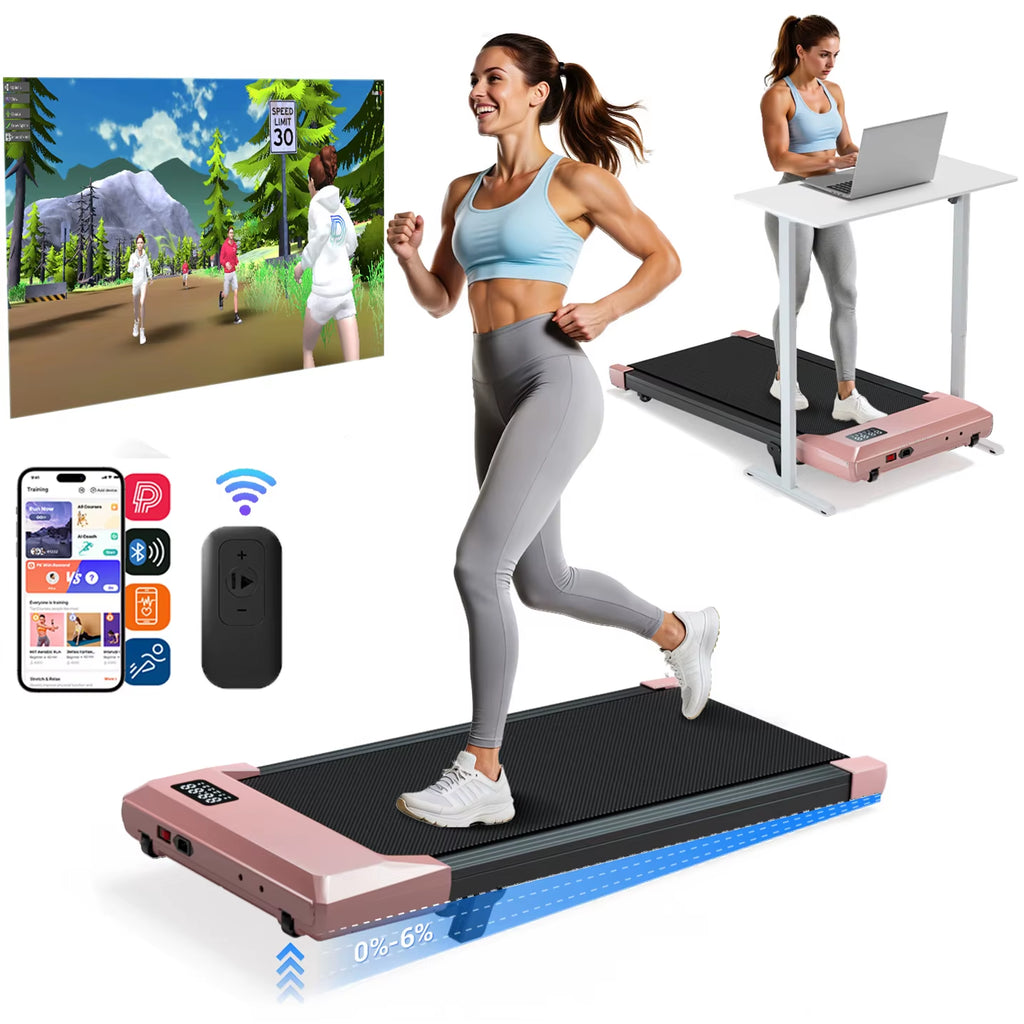 SEDOL Foldable Under Desk Treadmill Walking Pad 2.5HP Quiet Motor, 6% Incline, 300lbs Capacity, LED Display, Remote Control Portable Walkingpad