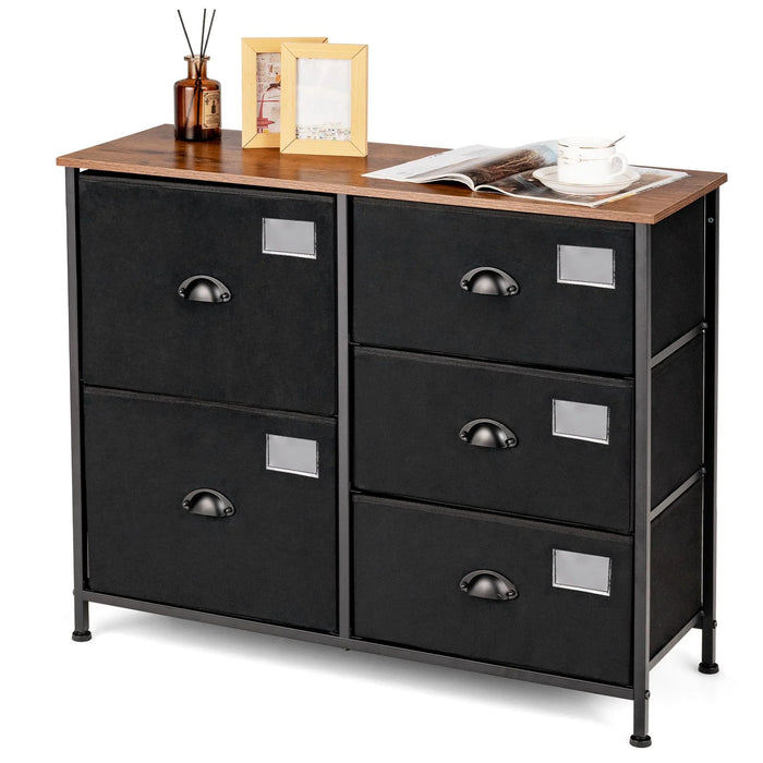 5 Drawers Dresser Chest of Drawers with Wooden Top and Metal Frame