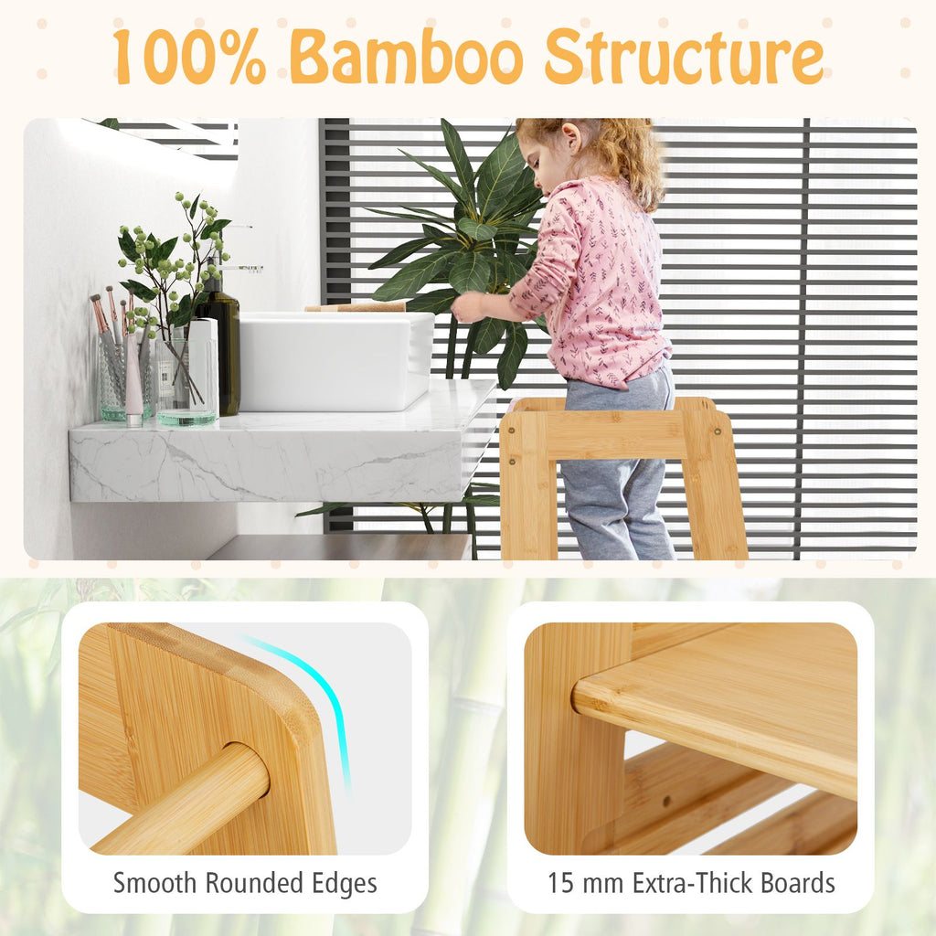 SEDOL Sustainable Bamboo Montessori Learning Tower for Toddlers 4-Level Adjustable Height Kitchen Helper Stool with A-Frame Anti-Tip Safety Rail – 70kg Capacity