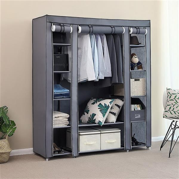 69" Portable Clothes Wardrobe – Non-Woven Fabric Closet Organiser (Grey)