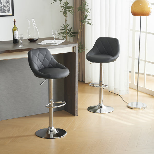 Adjustable PU Leather Counter & Bar Stool Set of 2 – Swivel 360°, Gas‑lift Height, Backrest, Footrest – Black