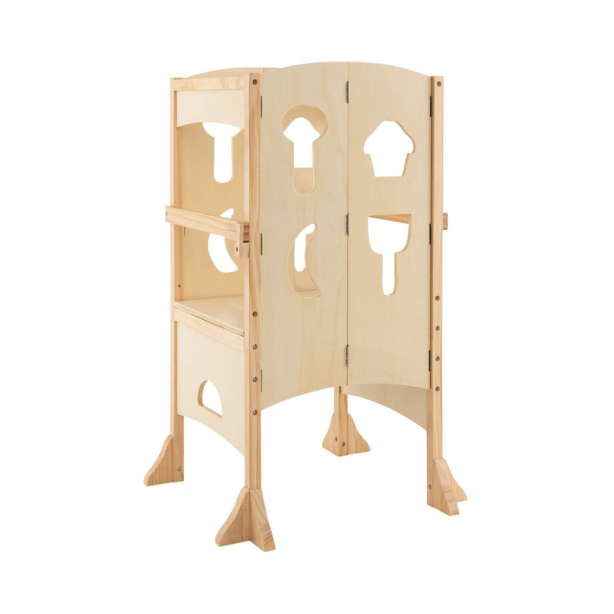SEDOL Folding Montessori Learning Tower for Toddlers Space-Saving Height Adjustable Kitchen Helper Stool with Safety Latches and Full-Surround Guardrails