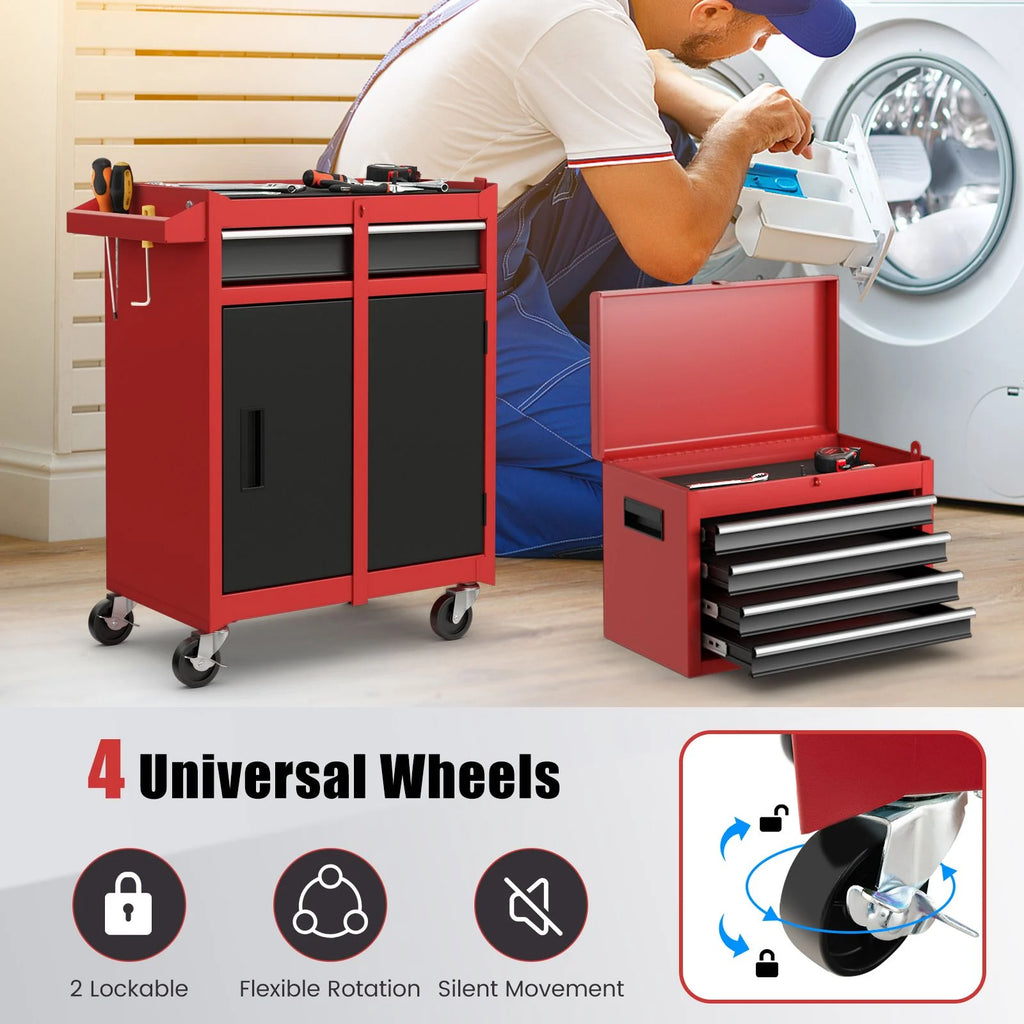 High-Capacity Rolling Tool Cabinet – Lockable Wheels, Metal 2‑in‑1 Chest & Base