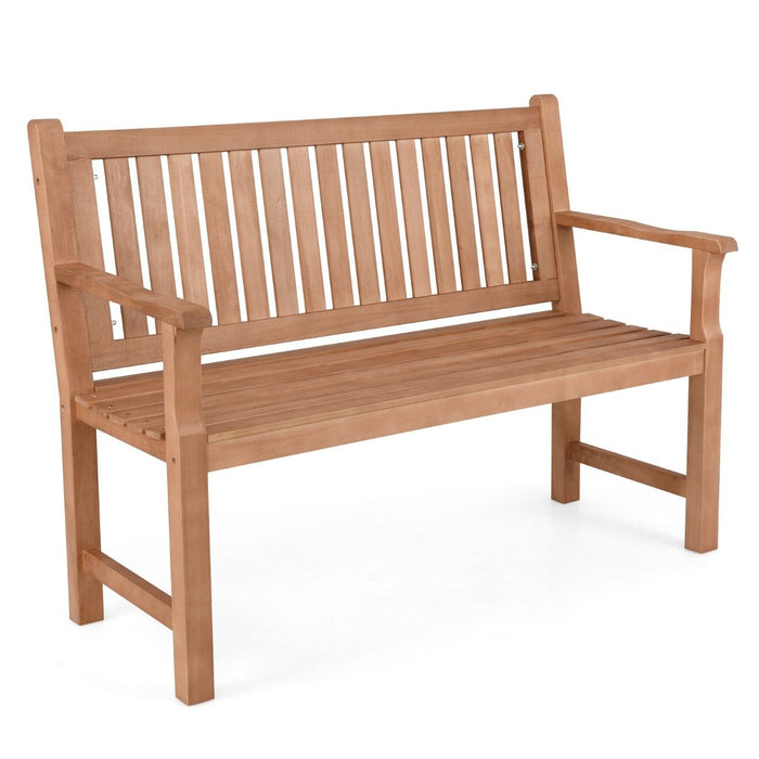 Solid Wood Garden Bench – Outdoor Seating with Curved Armrests & Backrest