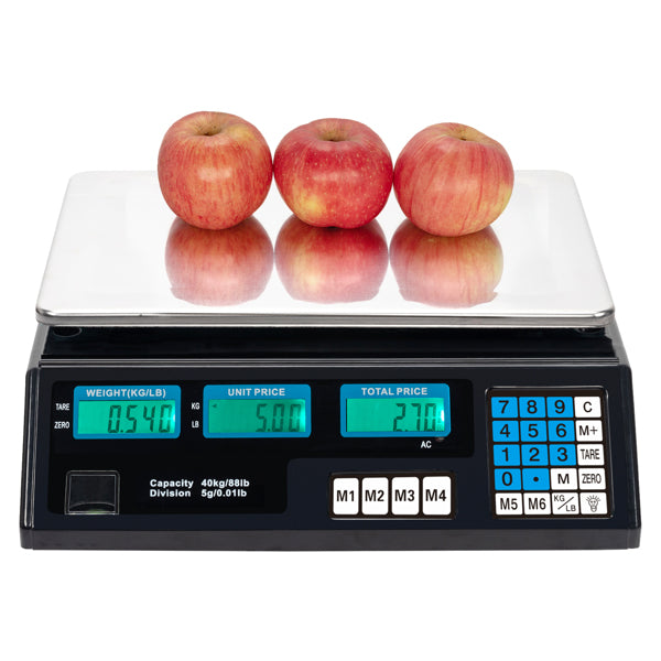 30–40kg  Digital Price Computing Scale – Vegetable & Retail Weighing Scale with Backlit LCD Display, 5g Precision & UK Plug – Silver & Black