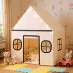 SEDOL Large Indoor Kids Playhouse with Plush Coral Velvet Mat and LED Star Lights Breathable Cotton-Blend Play Tent with Storage Pockets for Reading and Napping