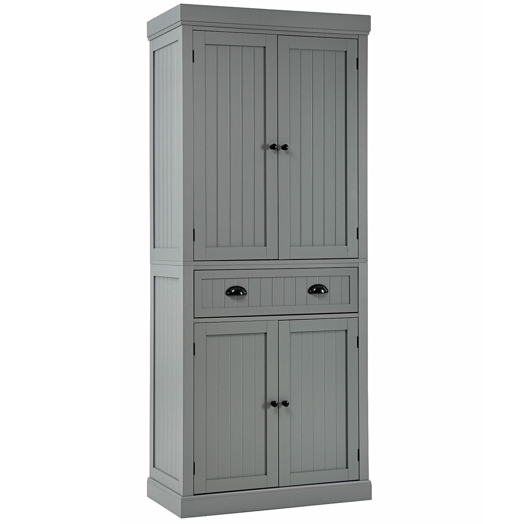 4-Door Tall Kitchen Cupboard Adjustable Shelves and Drawer