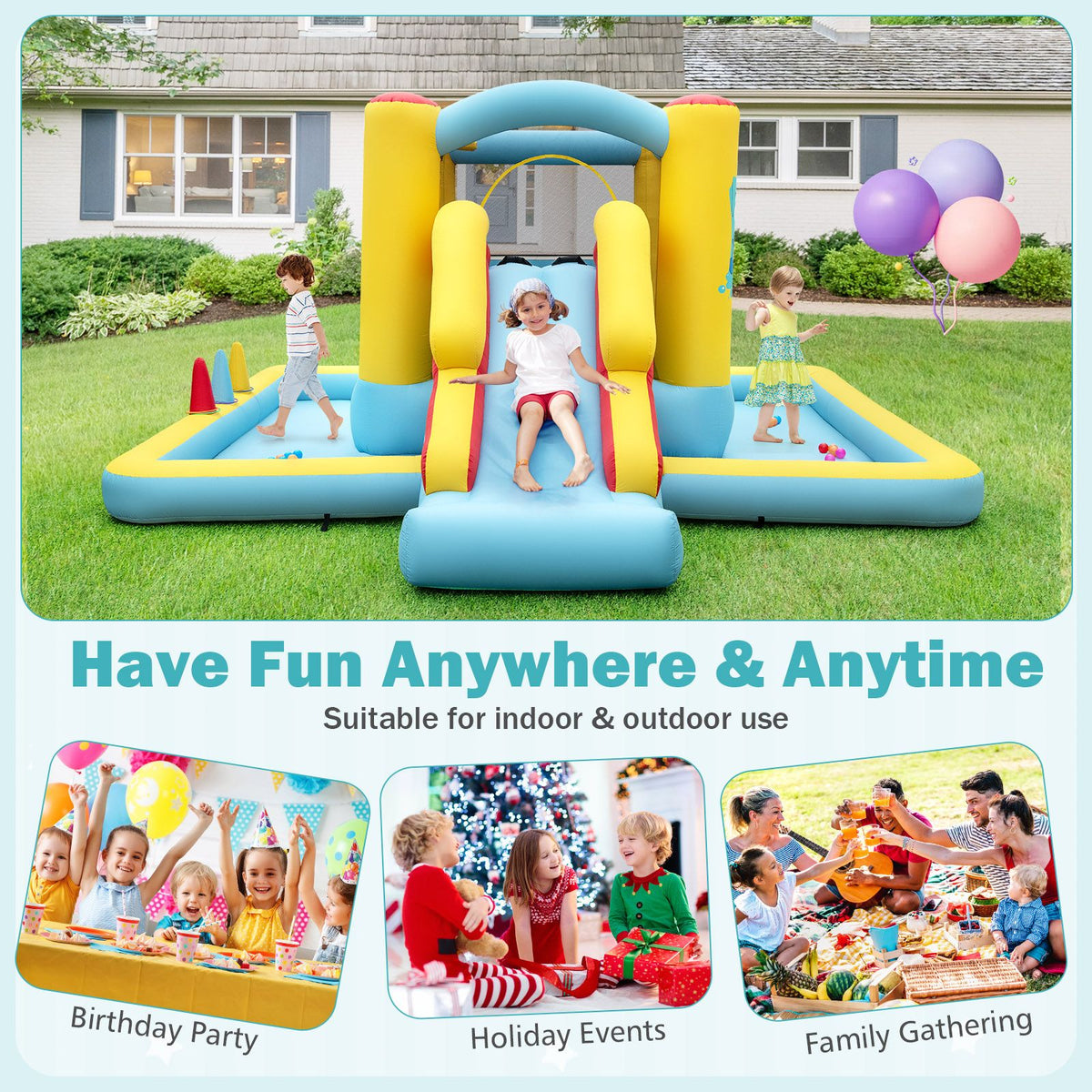 Inflatable Bouncy Castle Unit with Slide, Tunnel & Ball Pit (No Blower)