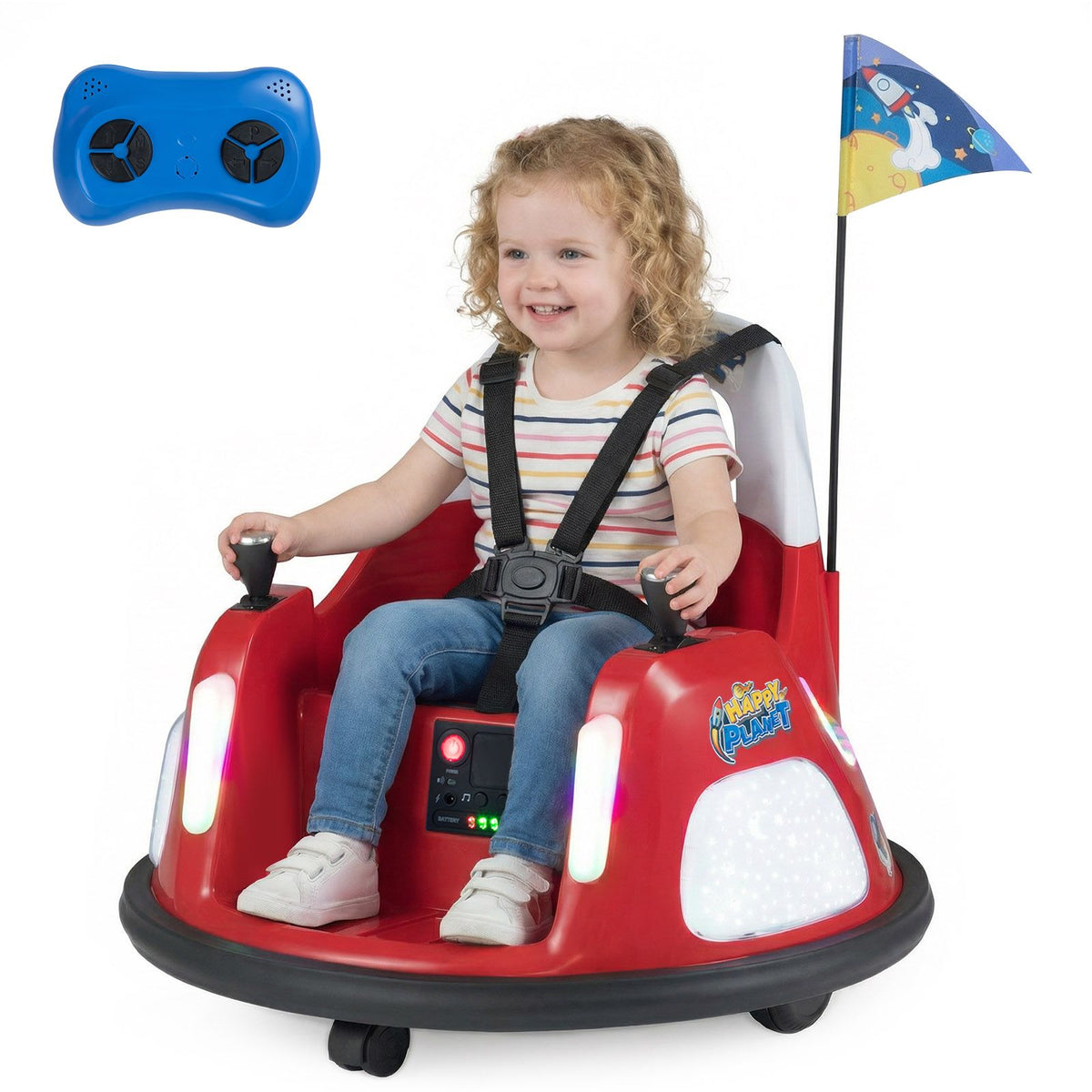 SEDOL 12V High-Performance Kids Bumper Car with 5-Point Safety Harness 360° Zero-Turn Dual Joysticks Parental Remote Control and 5-Mode LED Light Show