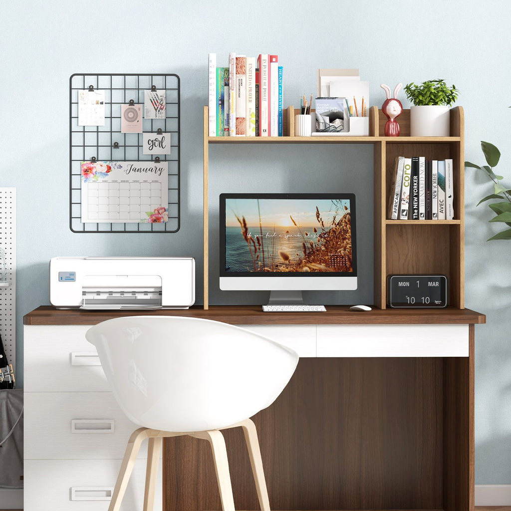 Wooden Desk Bookshelf with 4 Shelves and Open Back Compartment
