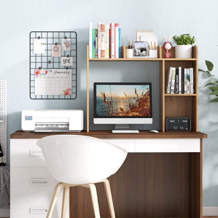 Wooden Desk Bookshelf with 4 Shelves and Open Back Compartment
