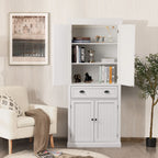 4-Door Tall Kitchen Cupboard Adjustable Shelves and Drawer
