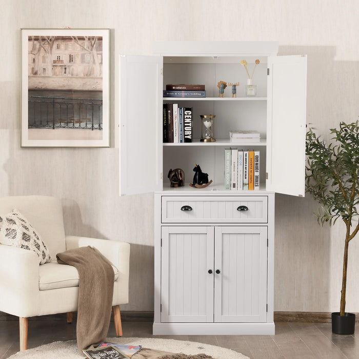 4-Door Tall Kitchen Cupboard Adjustable Shelves and Drawer