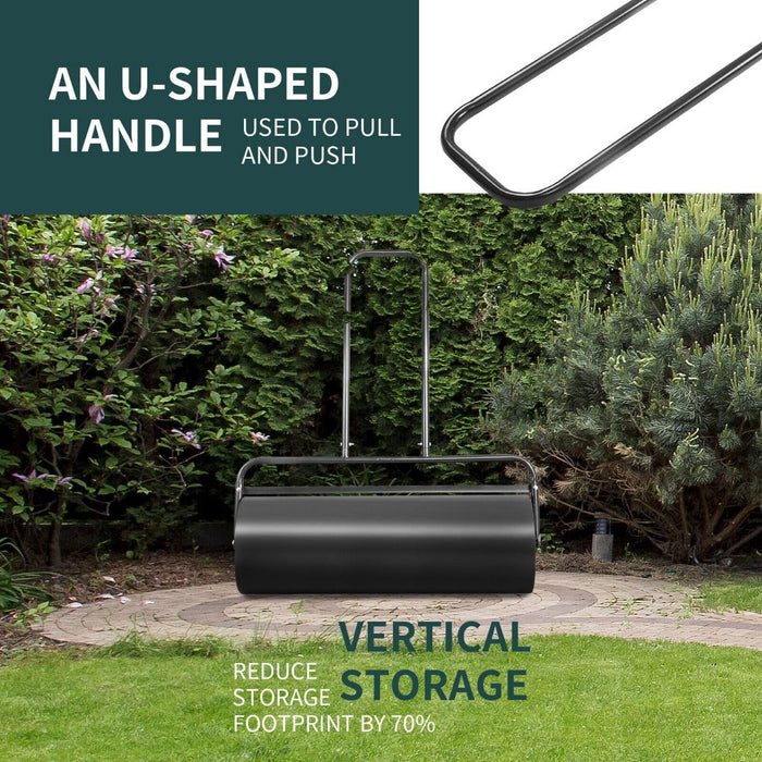 63 L Heavy-Duty Lawn Roller – Steel Garden Grass Roller with U‑Handle & Drain Plug