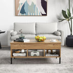 Lift Top Coffee Table with Large Hidden Compartment and 3 Open Cubbies