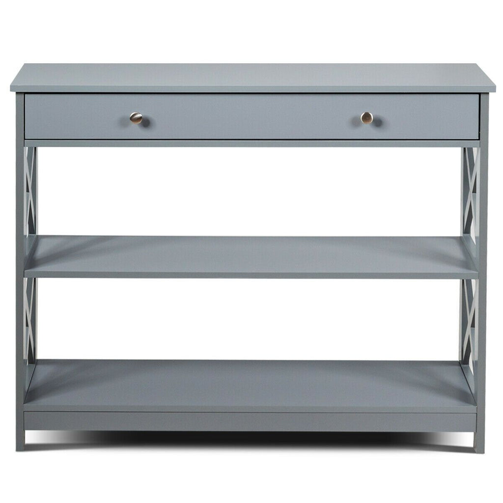 3-Tier Console Table with 1 Drawer and 2 Storage Shelves