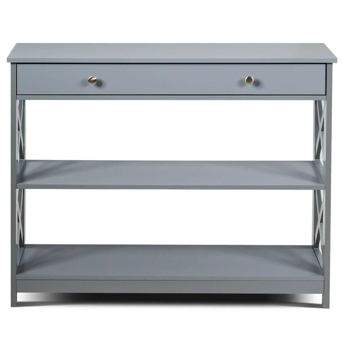 3-Tier Console Table with 1 Drawer and 2 Storage Shelves