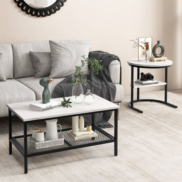 Set of 2 Nesting Coffee Table with Extra Storage Shelf