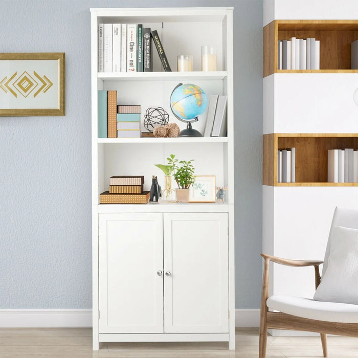 Wooden Tall Bookcase with 3-Tier Storage Cabinet