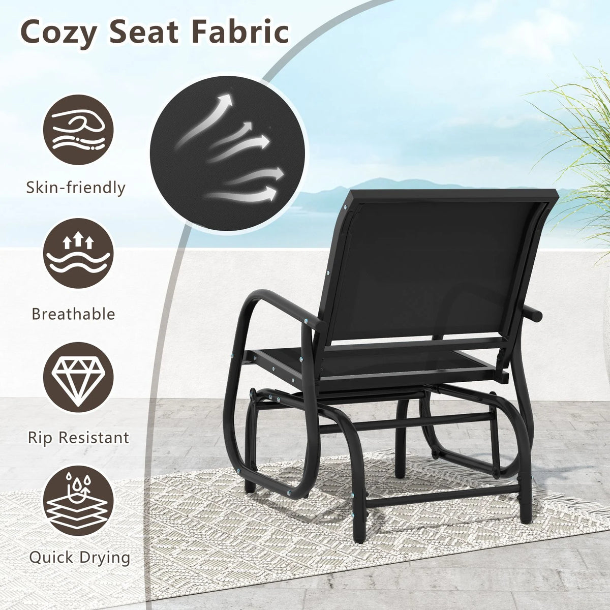 Glider Rocking Chair – Outdoor Swing Seat with Steel Frame & Breathable Fabric