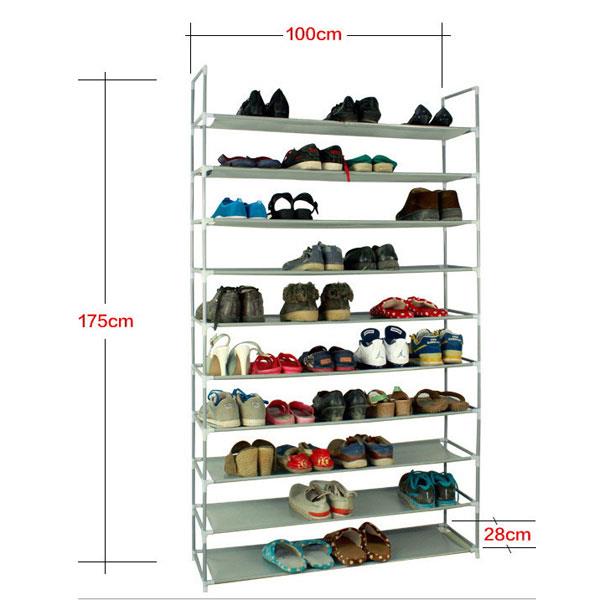 10-Tier Shoe Rack – Extra Large 100cm Fabric Shoe Storage Organiser with Steel Frame & Dustproof Cover (Grey)