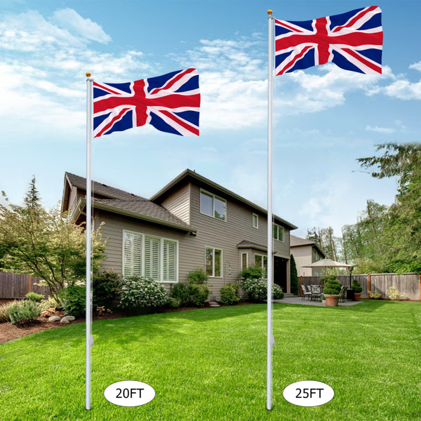 25FT Telescopic Aluminium Flagpole – Outdoor Retractable Splicing Pole with Rotating Rings & Ground Mount