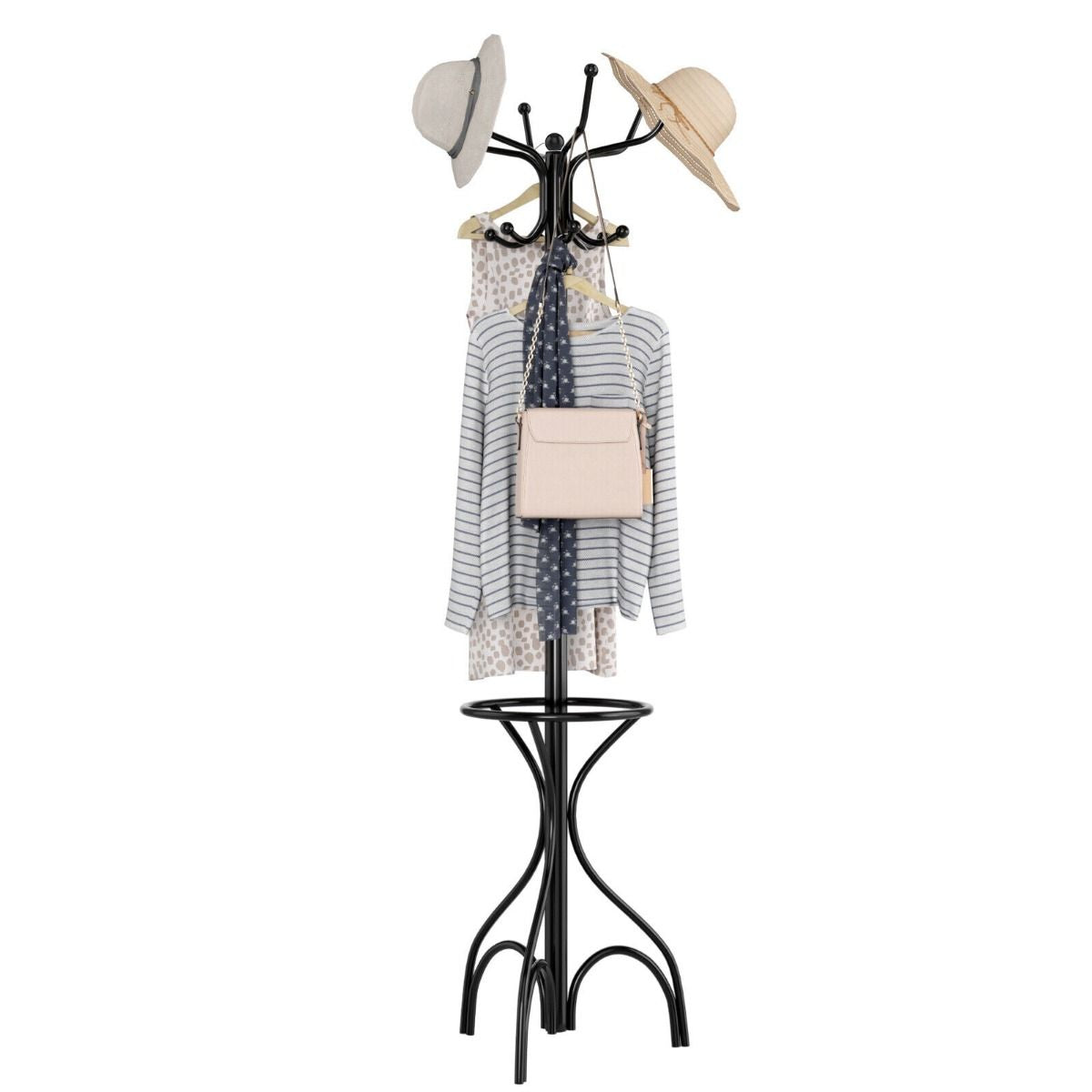 Modern Freestanding Metal Coat Stand with 12 Hooks