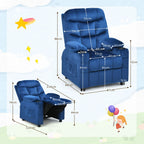 SEDOL Deluxe Larger Kids Recliner Armchair with Dual Cup Holders and Storage Pockets Premium Velvet Children’s Lounge Chair with 130° Adjustable Backrest & Pine Wood Frame