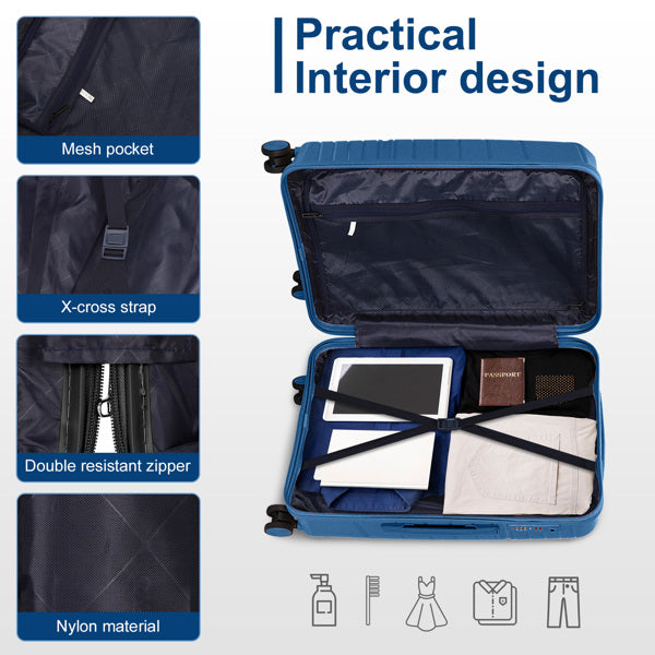 4-Piece Luggage Set with Handbags & Toiletry Kit – Durable Hard Shell Suitcases 18"/20"/24"/28" with Spinner Wheels, Travel Tote & Wash Bag – Dark Blue