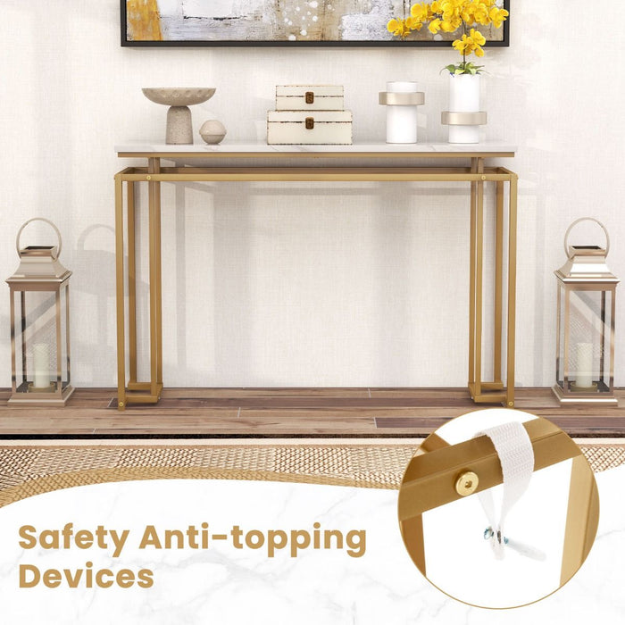 Gold Console Table – Faux Marble Top & Geometric Metal Frame