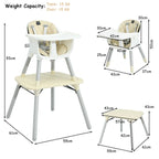 SEDOL 5-in-1 Convertible Baby High Chair & Independent Play Table Set with 5-Point Safety Harness 2-Position Removable Tray and Waterproof Easy-Clean Cushion