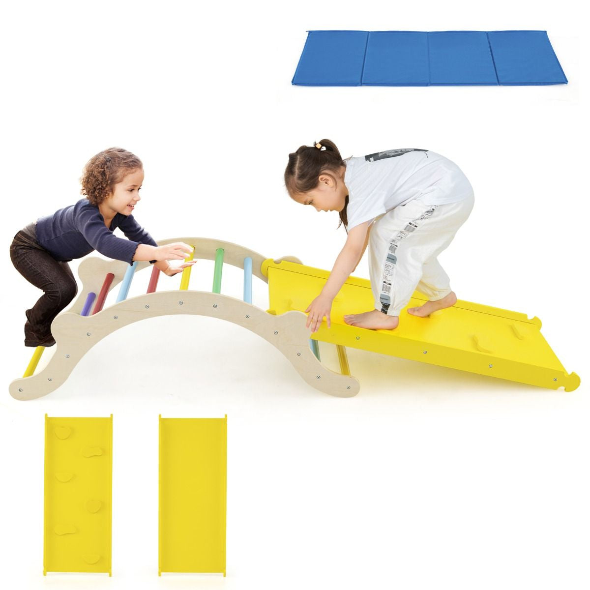 3-in-1 Wooden Climber Arch with Ramp & Rocker – Indoor Toddler Playset