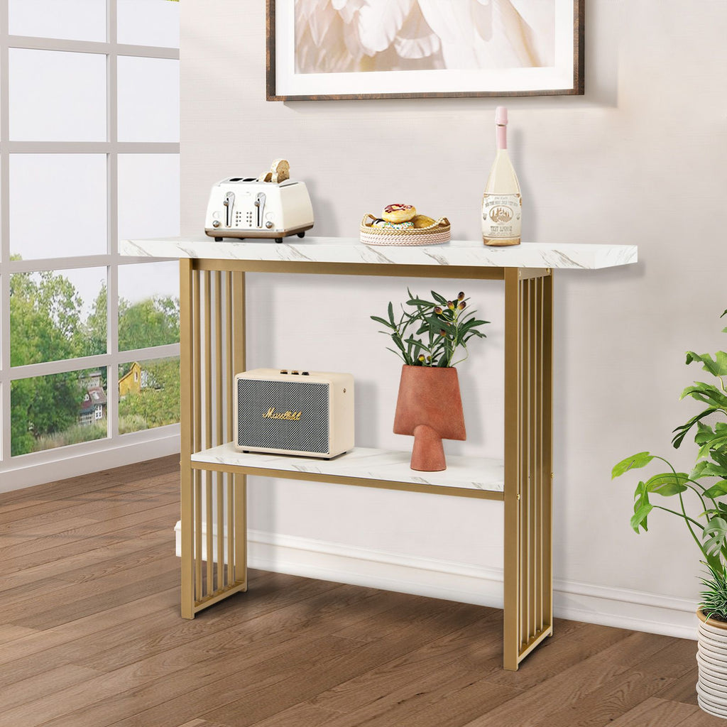 2-Tier Faux Marble Console Table for Entryway Living Room Bedroom