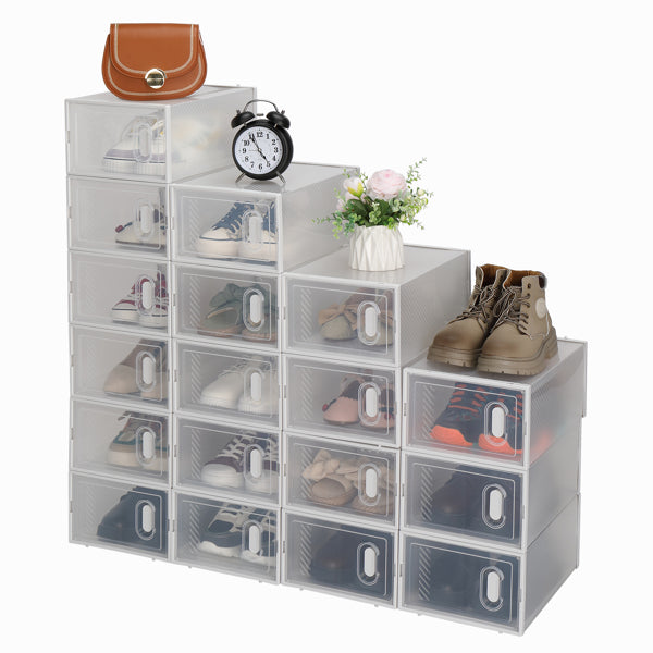 18-Pack Clear Shoe Storage Boxes – Stackable Plastic Organiser with Front Drop-Down Doors