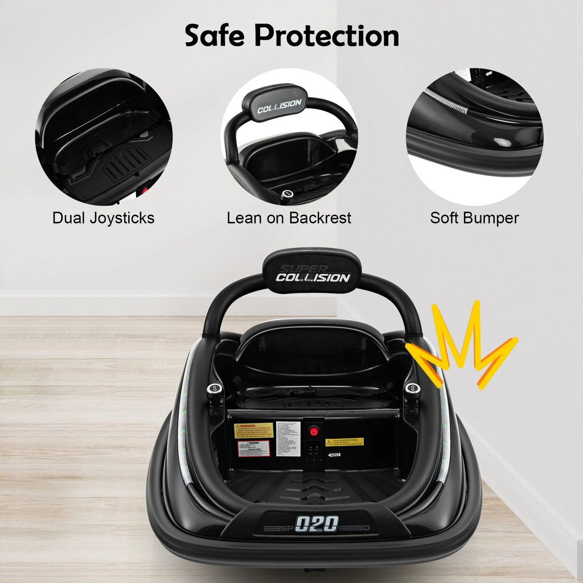 SEDOL 12V High-Performance Kids Bumper Car with 360° Zero-Turn Dual Joysticks 30m Parental Remote Override and Shock-Absorbing Elastic Bumper