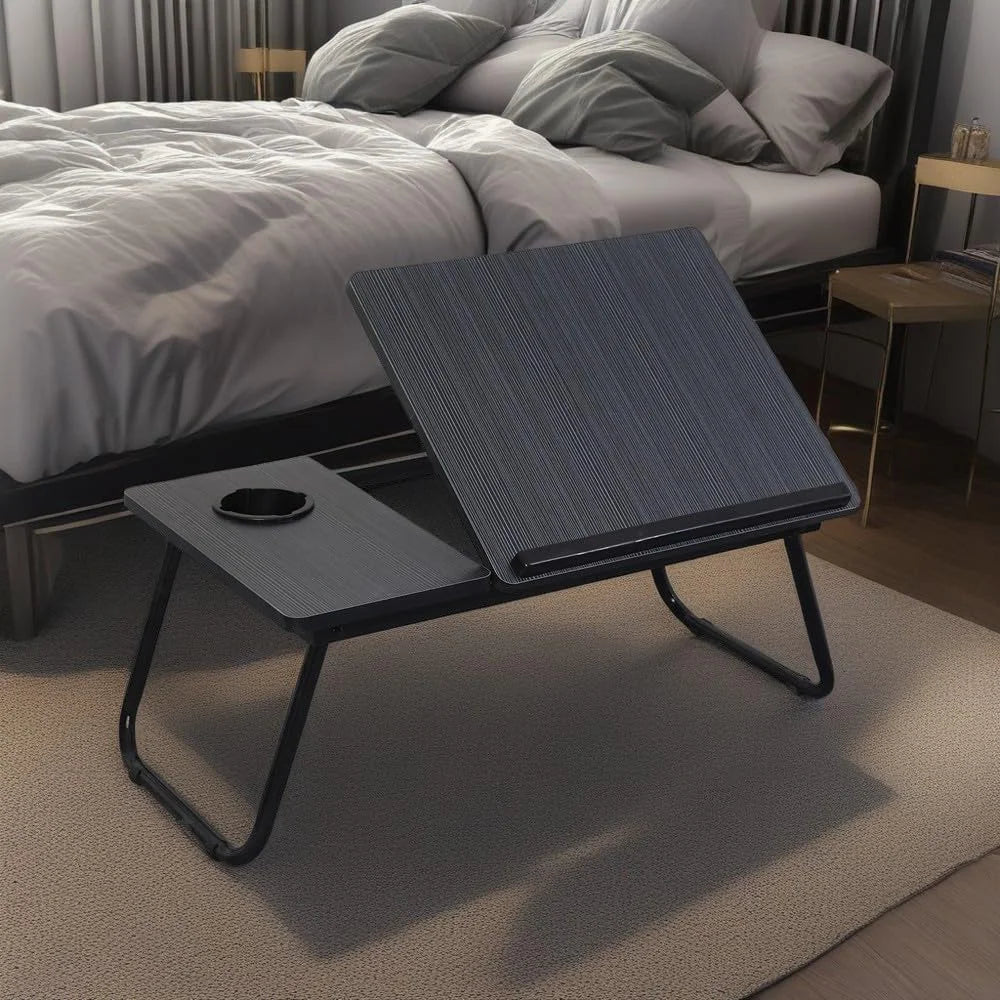 Multifunctional Foldable Bed Table – Portable Adjustable Laptop Desk with Cup Holder, Height & Angle Adjustable