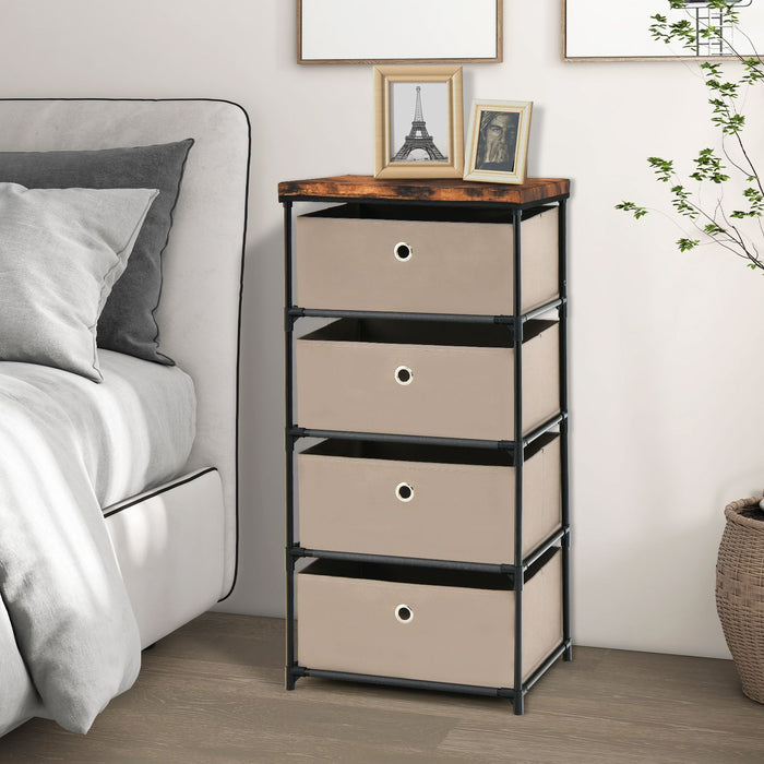 4-Tier Fabric Dresser with Drawers and Metal Frame