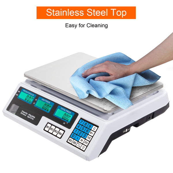 30–40kg  Digital Price Computing Scale – Vegetable & Retail Weighing Scale with Backlit LCD Display, 5g Precision & UK Plug – Silver & White