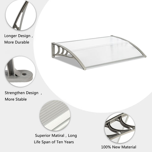 120x80cm Door Canopy – Outdoor Rain Cover Awning for Front Door, Window or Patio (White/Grey)