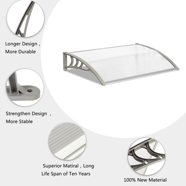 120x80cm Door Canopy – Outdoor Rain Cover Awning for Front Door, Window or Patio (White/Grey)