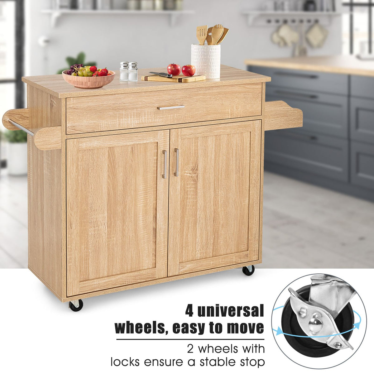 Rolling Kitchen Storage Trolley with Adjustable Shelf and Drawer