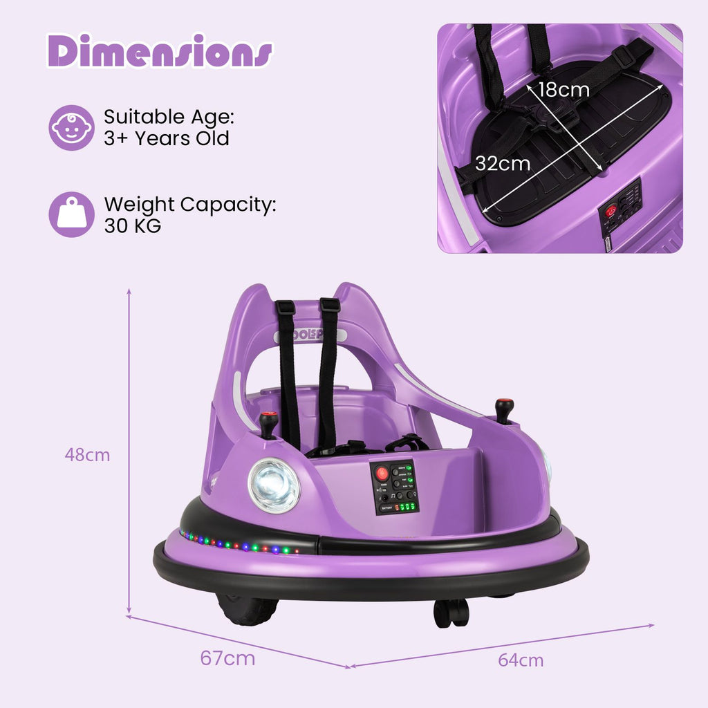 SEDOL 12V High-Performance Kids Bumper Car with 5-Point Safety Harness 360° Zero-Turn Dual Joysticks and 5-Mode LED Light Show – 12V Powered for Ages 3+