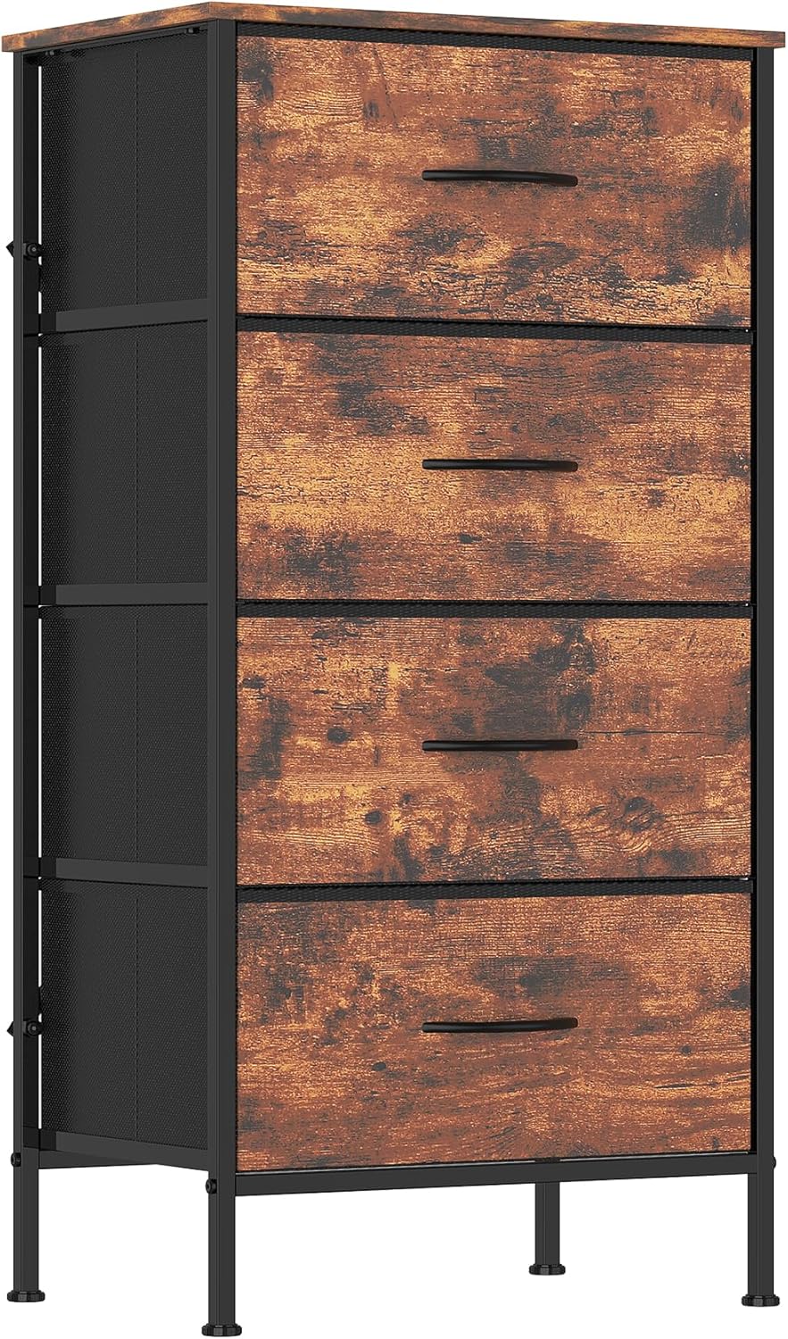 SEDOL 4 Drawer Fabric Chest of Drawers Slim Bedroom Storage Organizer Unit with Wood Top and Anti-Tip Safety System Narrow Tallboy Dresser for Kids Room Hallway and Small Spaces