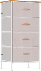 SEDOL 4 Drawer Fabric Chest of Drawers Slim Bedroom Storage Organizer Unit with Wood Top and Anti-Tip Safety System Narrow Tallboy Dresser for Kids Room Hallway and Small Spaces