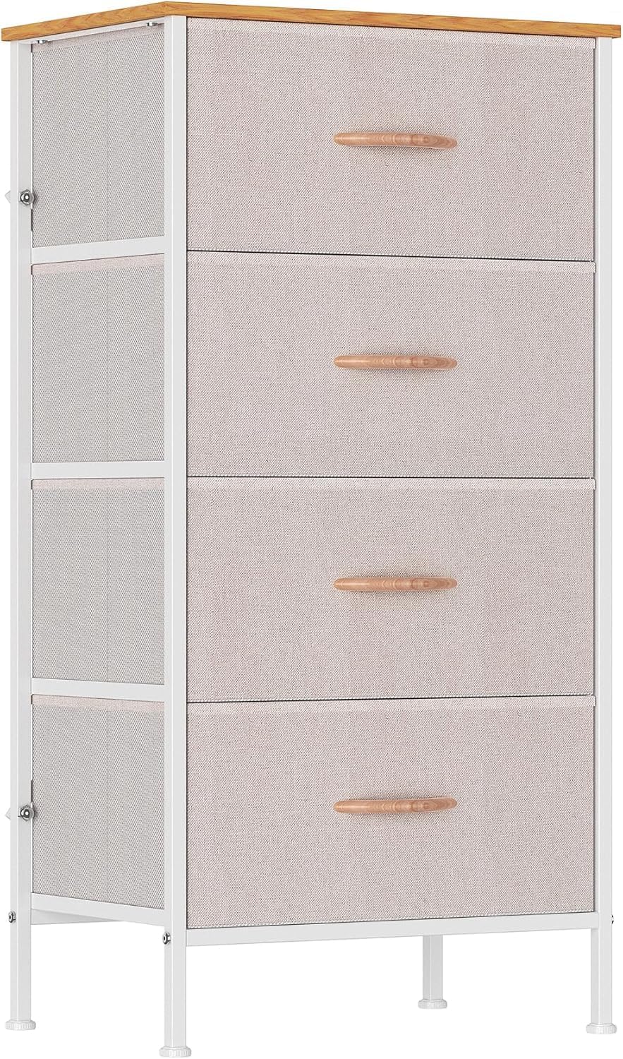 SEDOL 4 Drawer Fabric Chest of Drawers Slim Bedroom Storage Organizer Unit with Wood Top and Anti-Tip Safety System Narrow Tallboy Dresser for Kids Room Hallway and Small Spaces