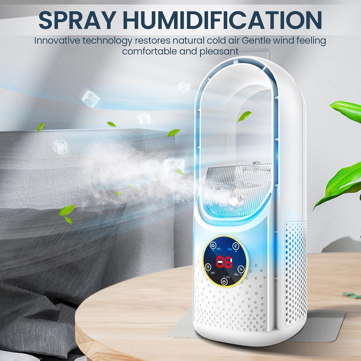 SEDOL Bladeless Portable Air Conditioner Mini USB Evaporative Air Cooler with 6 Wind Speeds and 6H Timer Silent Desktop Cooling Fan for Bedroom Office and Personal Travel