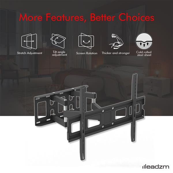 TV Stand for 32–70 Inch Screens – Double Arm Mount with Large Base, Height Adjustable, Swivel Tilt Bracket