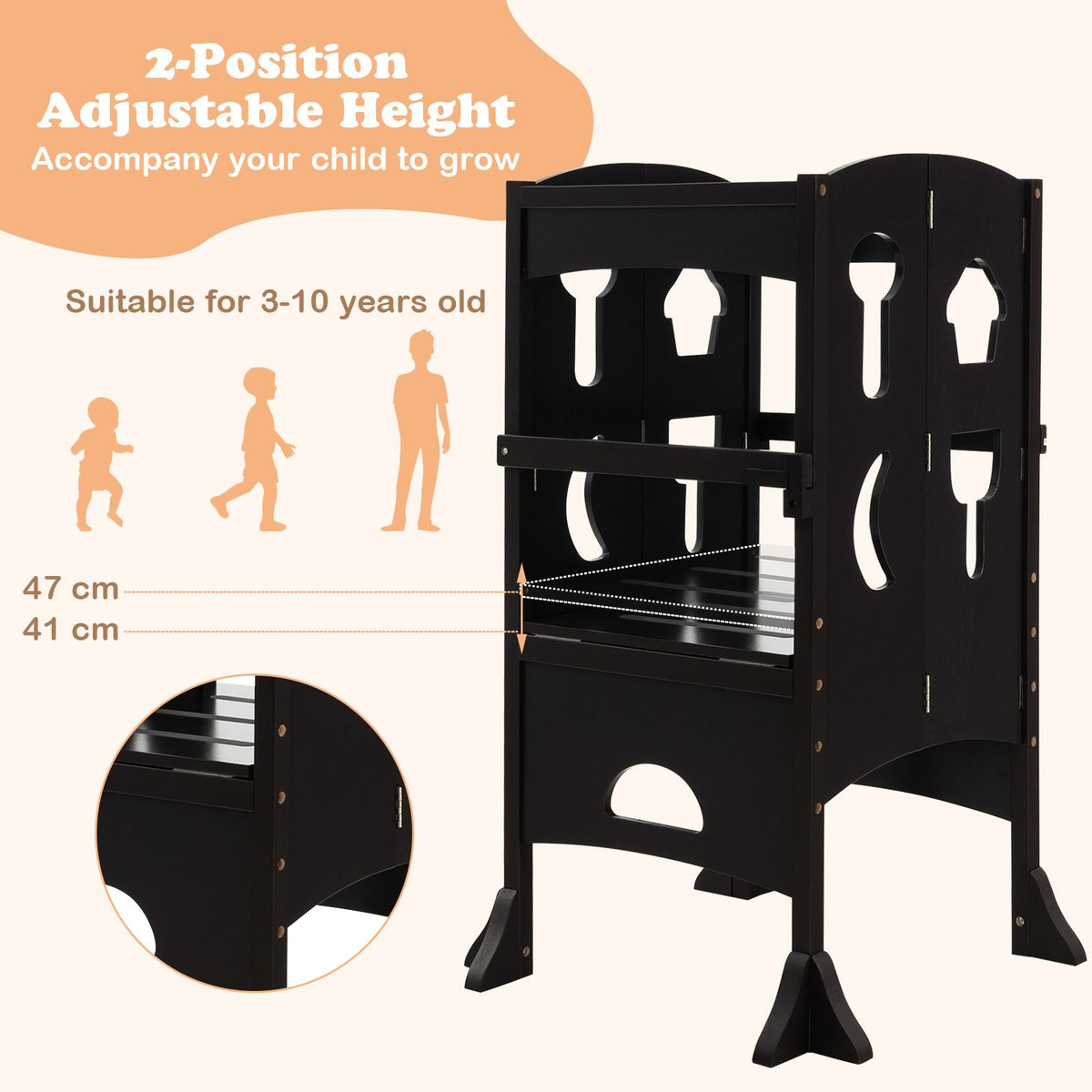 SEDOL Folding Montessori Learning Tower for Toddlers Space-Saving Height Adjustable Kitchen Helper Stool with Safety Latches and Full-Surround Guardrails