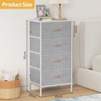 SEDOL 4 Drawer Fabric Chest of Drawers Slim Bedroom Storage Organizer Unit with Wood Top and Anti-Tip Safety System Narrow Tallboy Dresser for Kids Room Hallway and Small Spaces